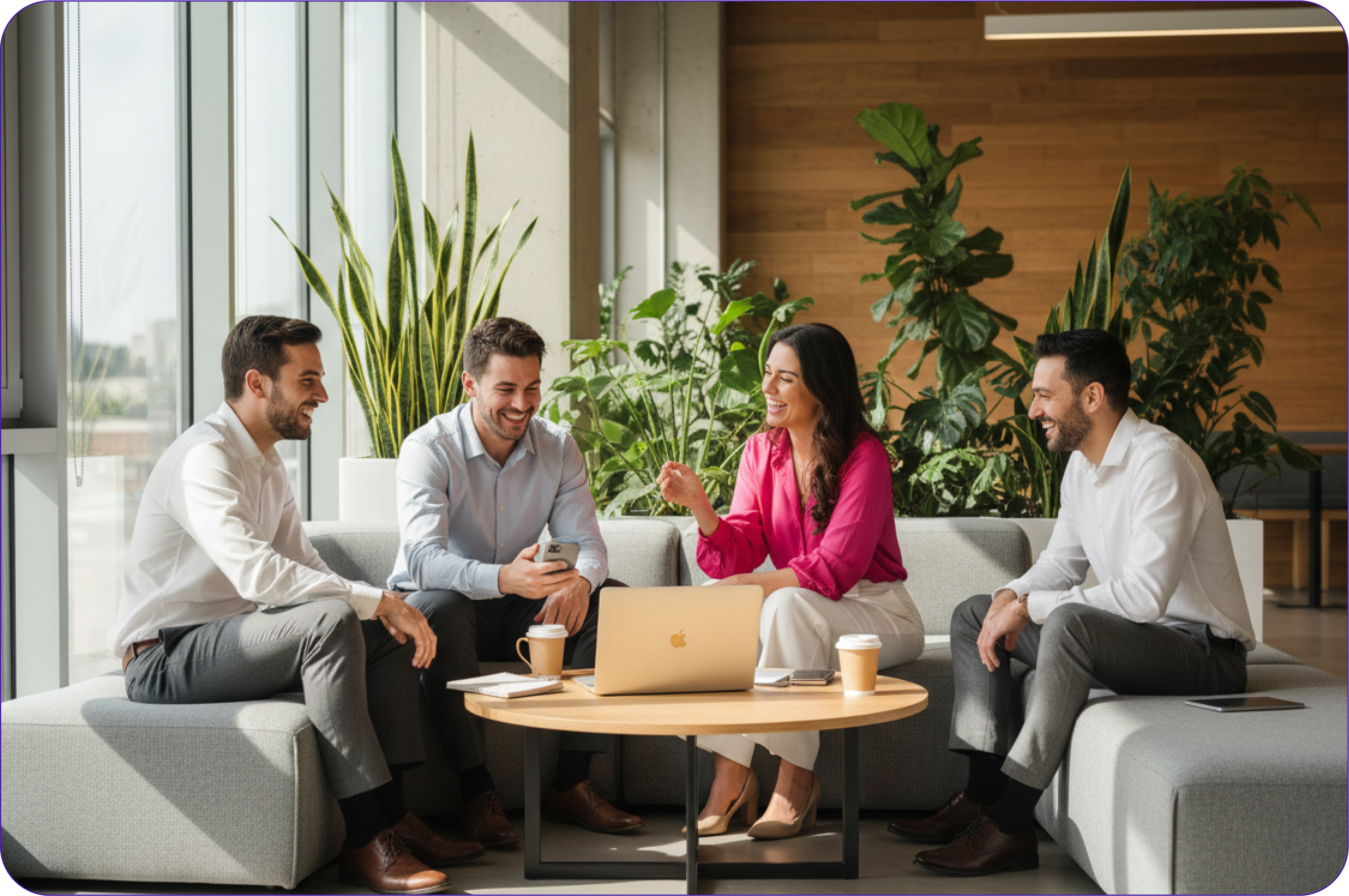 Equipe corporativa reunida em ambiente moderno discutindo processos de segurança do trabalho, ilustrando a colaboração necessária para aplicar o checklist de NR-01.