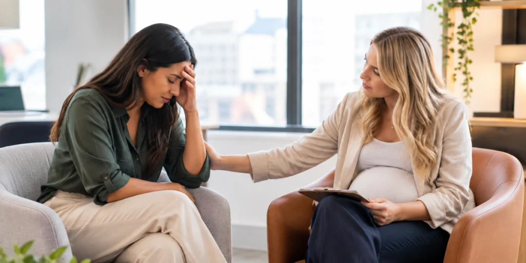 mulheres conversando sala escritorio apoio emocional